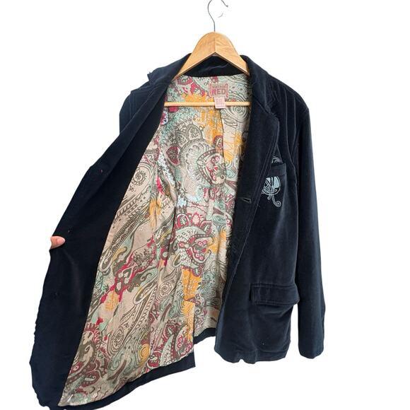 Vintage Red (brand) Black Distressed Whimsigoth 3 Button Lined Blazer sz M - Picture 6 of 14